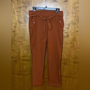 One By Chapter One Women's Rust Chinos with Tie Belt